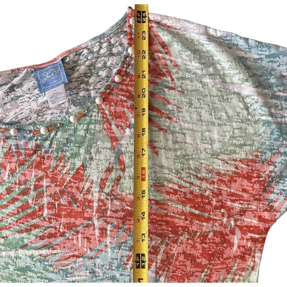 LARA LANE Petites Tie-Front Top Size PL Multicolor Scoop Neck Gemmed Burn-Out - Picture 14 of 14